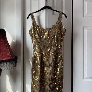 Daniella Gold Sequin Scoop-Neck Mini Dress